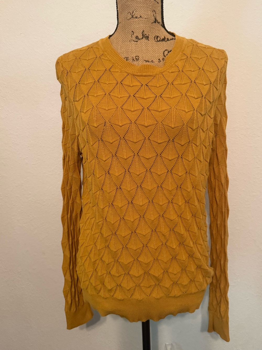 ModCloth Mustard Geometric Open-Knit Crew neck long sleeve Sweater medium